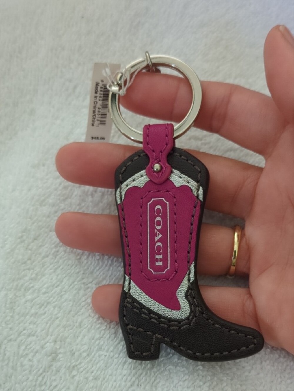 COACH Pink Leather Cowboy Boot Keyring - Picture 5 of 7